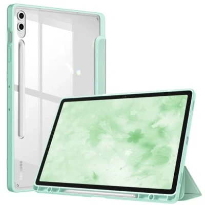 Image of FINTIE Hybrid Slim Case for Samsung Galaxy Tab S10+ Plus/ S9 FE+ Plus/Galaxy S9+ Plus 12.4 with S Pen Holder, Shockproof Cover Clear Transparent Back Shell, Auto Wake/Sleep, Green