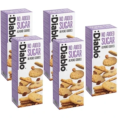 Image of Diablo Almond Cookies No Sugar Added Sweetened with Maltitol Gourmet Treats 145g ((Pack Of 5))