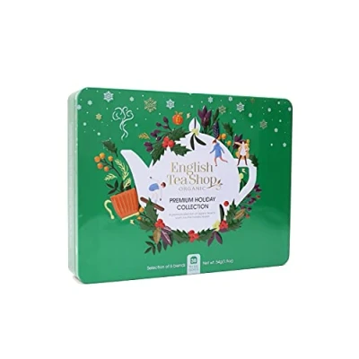 Image of English Tea Shop Organic Premium Holiday Collection Holly Green Gift Tin 36 Bag Sachets 6 Different Flavours