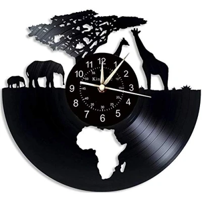 Image of Vinyl Wall Clock, Africa Safari animals 7 Color Night Lamp Retro South African animal Gifts Handmade Home Decor,A,without light