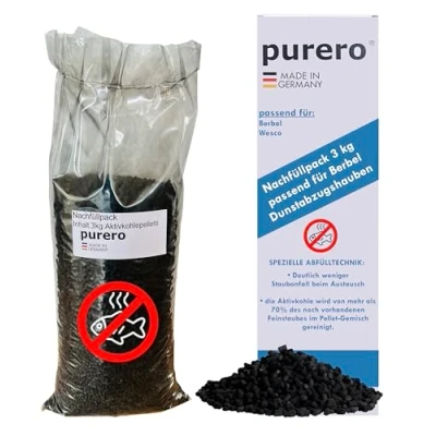 Image of purero® Activated Carbon 3.0 kg Refill Pack Suitable for Berbel Cooker Hoods with Anti Fish Coating Pellets Made in Germany