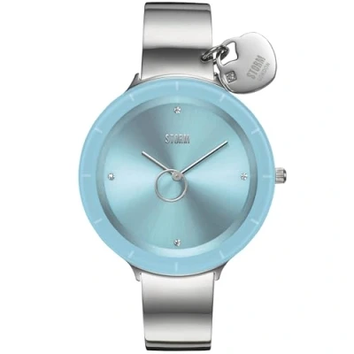 Image of STORM Liana Aqua Women&#039;s Watch with Oversized Edge to dial, Heart Charm, Crystal Number Markers and Rotating Ring Second Hand on a Polished Band