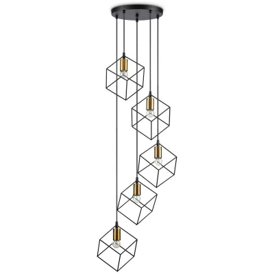 Image of Ice Indoor 5 Lights Cage Cluster Drop Ceiling Pendant Lamp Black, E27