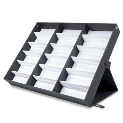 Image of Prosource 18 Slot Sunglasses Organizer Box Stand Display Case/Tray, Fabric Lined &amp; Snap Close