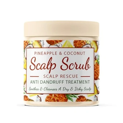 Image of CalmGrace Exfoliating Scalp Scrub Coconut &amp; Pineapple Hair Scent Natural Care Exfoliator for Dandruff Prone Oily Dry, Itchy 200g