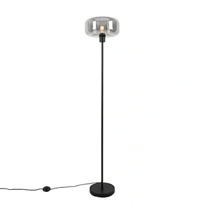 Image of Qazqa Art Deco Floor lamp Black with Smoke Glass Bizle Suitable for LED E27 1 Light Living Room I Bedroom