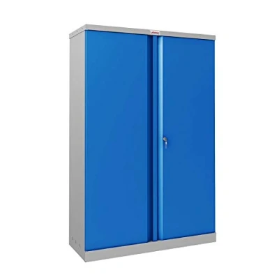 Image of Phoenix Safe Company SCL1491GBK 2 Door 3 Shelf Steel Storage Cupboard SCL Series Key Lock Grey Powder Coated Finish, Blue Doors 325 Litres 35kg