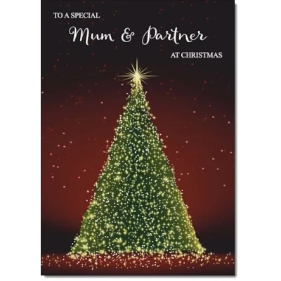 Image of doodlecards Mum and Partner Christmas Card Green Tree Medium Size for &amp; with Plain Envelope