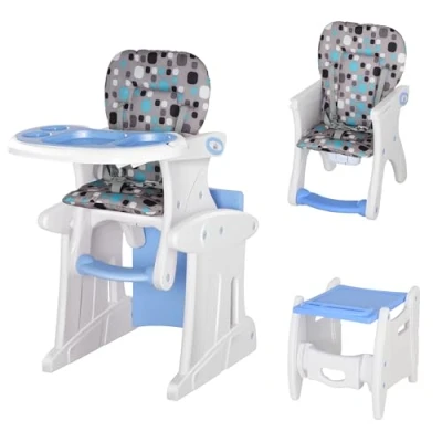 Image of HOMCOM 3 in 1 Convertible Baby High Chair Toddler Table Infant Feeding Seat Removable Food Tray Safety Harness Blue