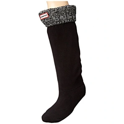 Image of Hunter Mens 6 Stitch Cable Knitted Black Tall Boot Socks Size X Large