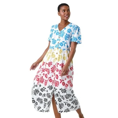 Image of Roman Womens Colourblock Floral Button Tiered Dress Multicolour Size 12 UK