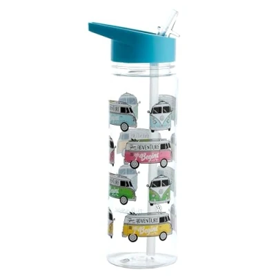 Image of Puckator VW Kids Drinks Bottle With Flip Straw Reusable Water For Girls And Boys A Carry Handle Bpa Free School Nursery Cute Bus Design Pp 550ml