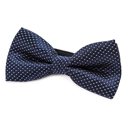 Image of DonDon mens bow tie Polka dots pre tied handmade and adjustable navy blue with silver