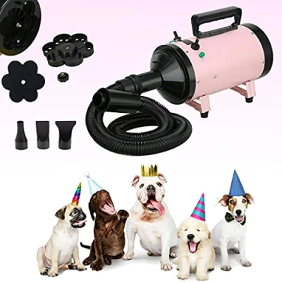 Image of Pet Hair Dryer/Blaster 2800W 2 wind Speed Dog Blaster Dryer Low Noise Professional Grooming Quiet with Spring Hose, Heat System, 3 Nozzles Pink