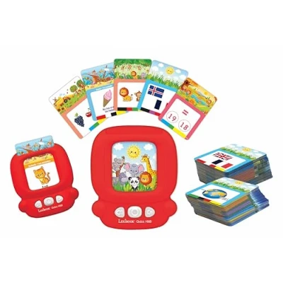 Image of Lexibook JCR10i2, Bilingual interactive reader, Spanish/English, 150 double sided cards, educational quiz &amp; flashcard machine, Red, M