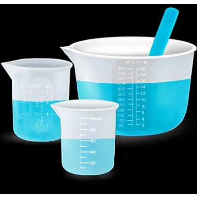 Image of 3pcs Large Silicone Measuring Cups, 600ml &amp; 250ml 100ml Reusable Non Stick Mixing Pouring Cups for Epoxy Resin, Jewelry Making