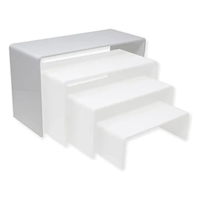 Image of EPOSGEAR Nesting Plinths Clear or Coloured Acrylic Plastic Retail Riser Tiered Counter Display Stands Perfect for Shops, Stalls, Ornaments, Models etc (White, Extra Large Single)