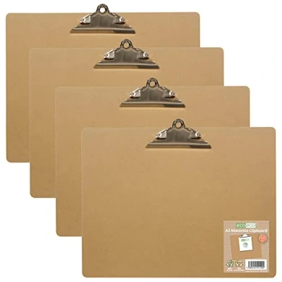 Image of eco A3 Landscape Masonite Strong Clipboard with Heavy Duty Metal Clip, eco120x4