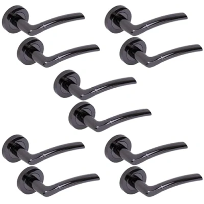 Image of HANDLEZONE® 5 Sets Nemo Lever On Round Rose Door Handles, Internal Passage Latch Handles Black Nickel