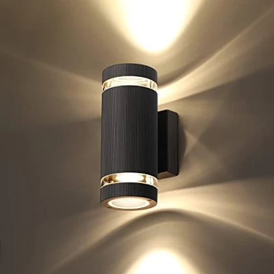Image of CELAVY Outdoor Wall Lights Up Down, Outside Mains Powered, IP65 Waterproof Porch Light Front Door Lamp Modern GU10 Aluminium, External Round LED Lighting Sconce for House, Black