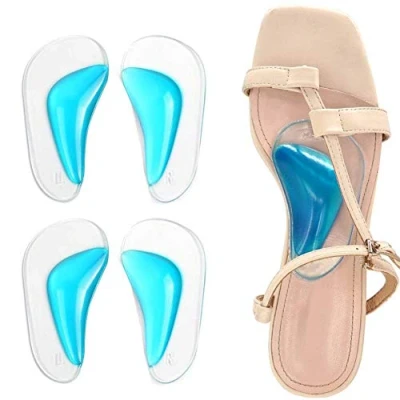 Image of 2 Pairs Gel , Silicone Orthopedic Flat Feet Orthotic, Insoles Plantar Fasciitis Shoe Arch Support High Heel Inserts Cushion Pads for Women Men (Blue)