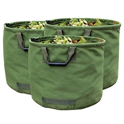 Image of 3 Pack 125L Garden Waste Bags Heavy Duty with Handles,Green Leaf Bag Military Canvas Fabric (H45.7 cm, D55.8 cm)