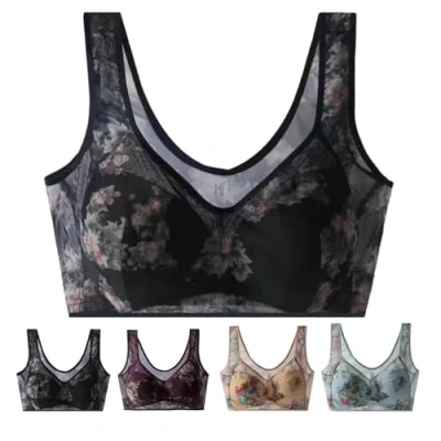 Image of GOOEIC Ellebloom Ice Silk Lace Cooling Comfort Bra, Bra for Older Women (Black,3L)