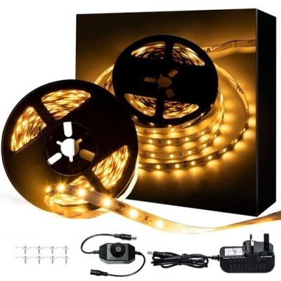 Image of GUOTONG 6M Warm White LED Strip Light, SMD 2835 Bright 300 LEDs 12V Light for DIY Bedroom Kitchen Cabinet Under TV and More