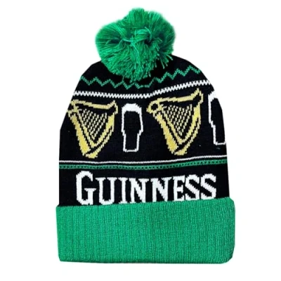 Image of Guinness Green/Black Bobble Hat with Pint and Harp Design