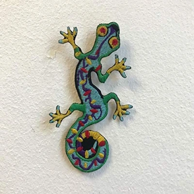 Image of Cool Gecko Lizard Colourful Iron on Sew Embroidered Patch