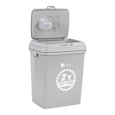 Image of Taylor &amp; Brown 40L/15KG Grey Airtight Pet Food Storage Container Flip Top Locking System With Integrated Scoop Plastic Birds Dog Cat Animal Dry Dispenser Bin