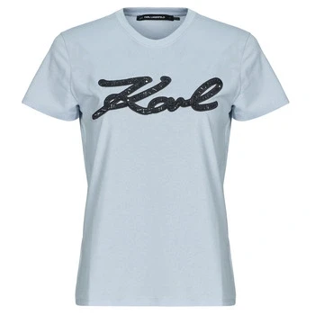 Image of KARL Lagerfeld Boucle Signature Print Tshirt, Women&#039;s, Size: Medium, Kentucky blue