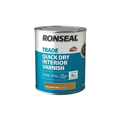Image of Ronseal Trade Quick Dry Interior Varnish Medium Oak 750ml