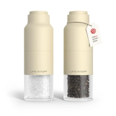 Image of LARS NYSØM Salt and Pepper Grinder Set Stainless Steel with Adjustable I Bottle Design Spice Mills Manual (Almond Beige)