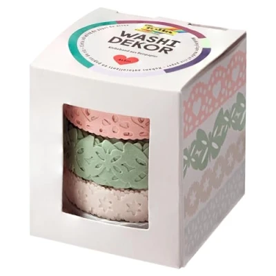Image of folia Washi, lace Borders Made of Rice Paper, Set 4, Sticks to numerous Surfaces, can be Removed Without Leaving Any Residue, Decorating, Assorted Pastel Shades, One Size