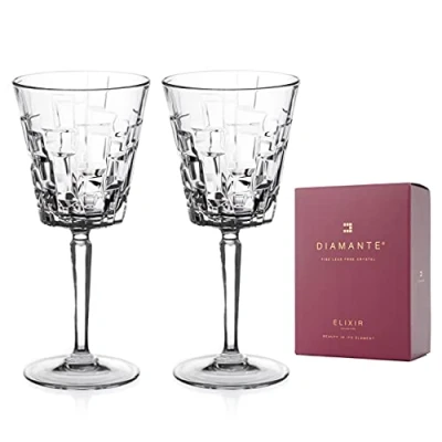Image of DIAMANTE Crystal Red Wine Glasses &#039;Quartz&#039; Premium Lead Free Set of 2