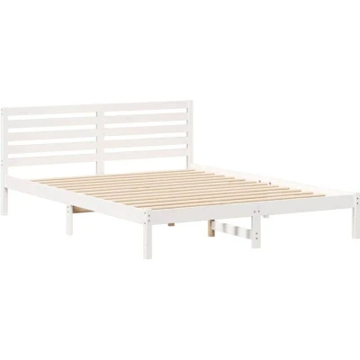 Image of vidaXL with Headboard White 160 x 210 cm Solid pine wood