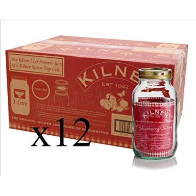 Image of Set of 12 Kilner 1L Screw Top Preserve Preserving Jam Pickle Glass Storage Jar