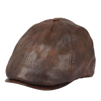 Image of TruClothing Men&#039;s Flat Cap PU Leather Blinders Newsboy Gatsby Duckbill Hat Brown One Size