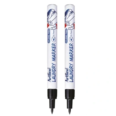 Image of Artline Pack of 2 Laundry Marker Pens (Black). Wash Resistant Fabric Permanent for Clothes or Light Linen, Fast Drying Pens, No Fade After Washing Genuine Markers