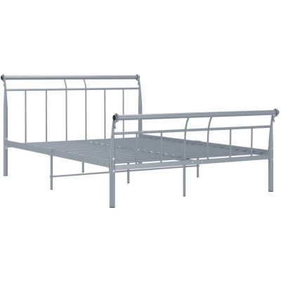 Image of vidaXL Grey Metal Bed Frame Durable and Sturdy Construction, with Slats, Easy Assembly, Neutral Colour, Ideal for 140x200 cm Mattress