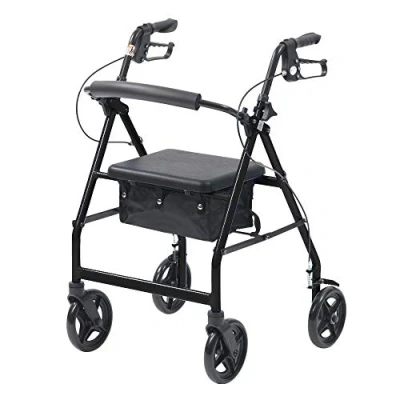 Image of Ultra Lightweight Folding rollator Wheeled Walker Walking Frame with Brakes, seat and Bag 18cm Wheels (Black)