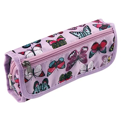 Image of Clairefontaine Ref 8534C Fantasy Rectangular Combi with Flat Pencil Case 22 x 6 12cm in Size Suitable for Storing &amp; Transporting Pencils, Pens Accessories Pink Butterflies Pattern