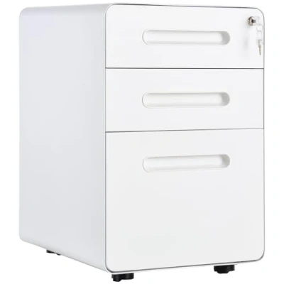 Image of Vinsetto Lockable File Cabinet with 3 Drawers, Vertical Office Drawer for A4, Letter, Legal Size, Anti tilt Design, Pre Assembled Body, White