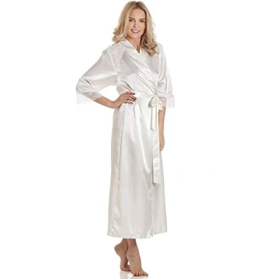 Image of undercover lingerie J50 Womens Luxury Satin Laced Dressing Gown Ivory WMS