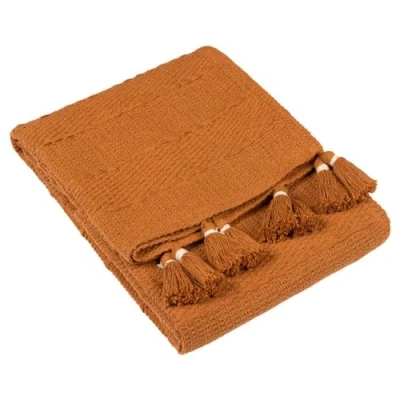 Image of Yard Caliche Textured Tasselled Throw, Ginger, 130 x 180cm