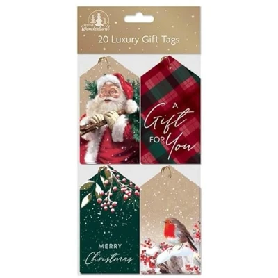 Image of Tallon XA0127A Festive Wonderland Luxury Christmas Tags, Traditional Pack of 20, 11x6cm