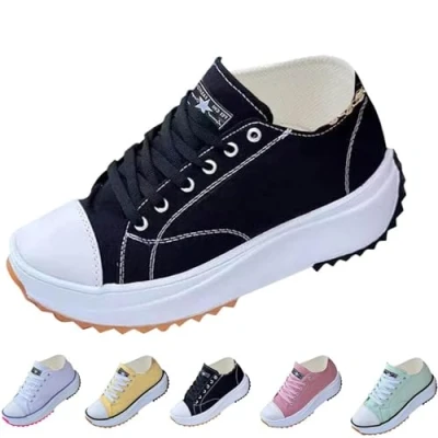 Image of Juneyou Elsvia Orthopedic Canvas Hike Platforms Sneakers, Platform Sneakers Shoes for Women (Black,8)