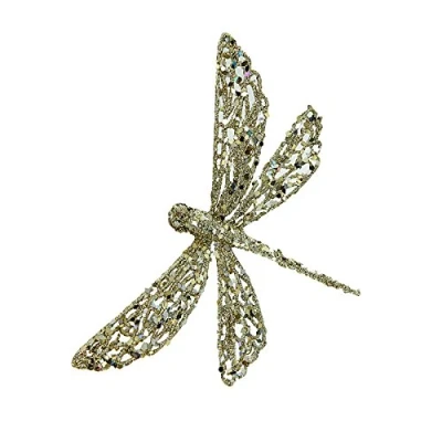 Image of Gisela Graham Gold Glitter Dragonfly Christmas Decoration 18cm