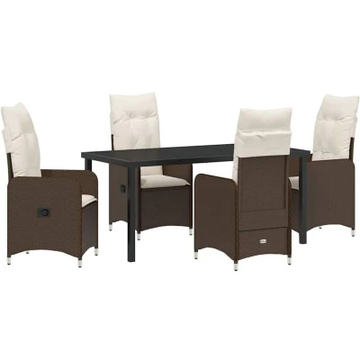 Image of vidaXL 5 Piece Garden Dining Set with Cushions Brown Poly Rattan